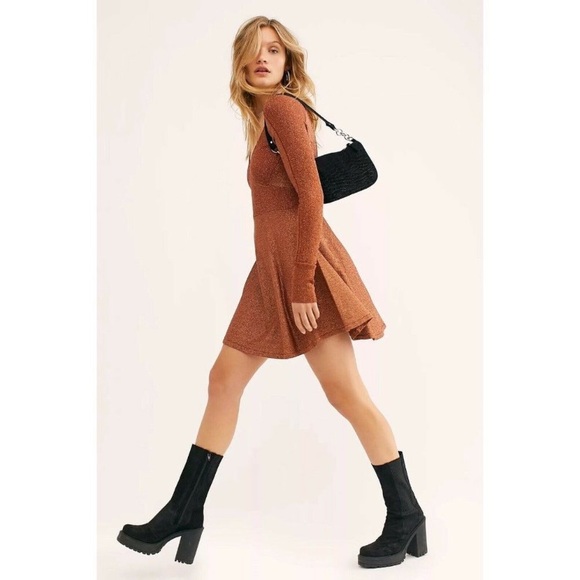 🚫SOLD🚫Free People Wildest Dreams Mini Knit Sparkle Dress in Plum NWOT - Picture 3 of 10